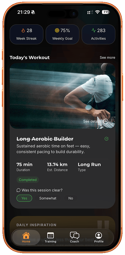 Evolv adaptive training plan interface showing the weekly training view